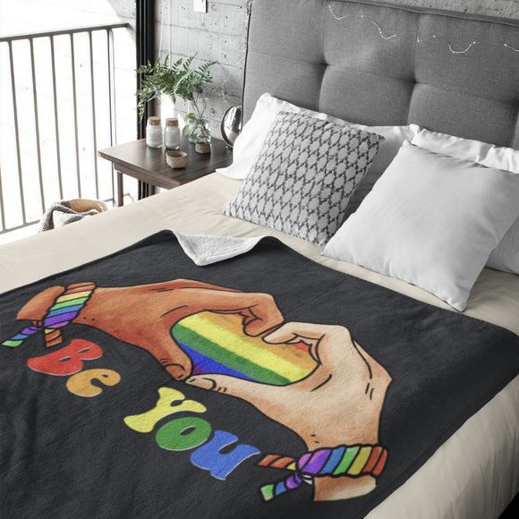 Gay Pride Blanket: LGBT Rainbow Flag Heart Unity | Cozy and Stylish 50" x 60" - Picture 2 of 5